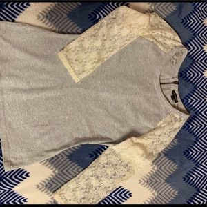 Express 3/4 lace sleeve grey shirt